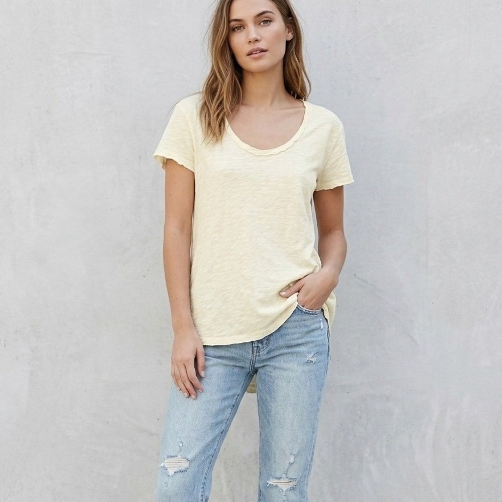 Pilcro Slub Knit Twist Open Back Scoop Neck Tee Cream Small